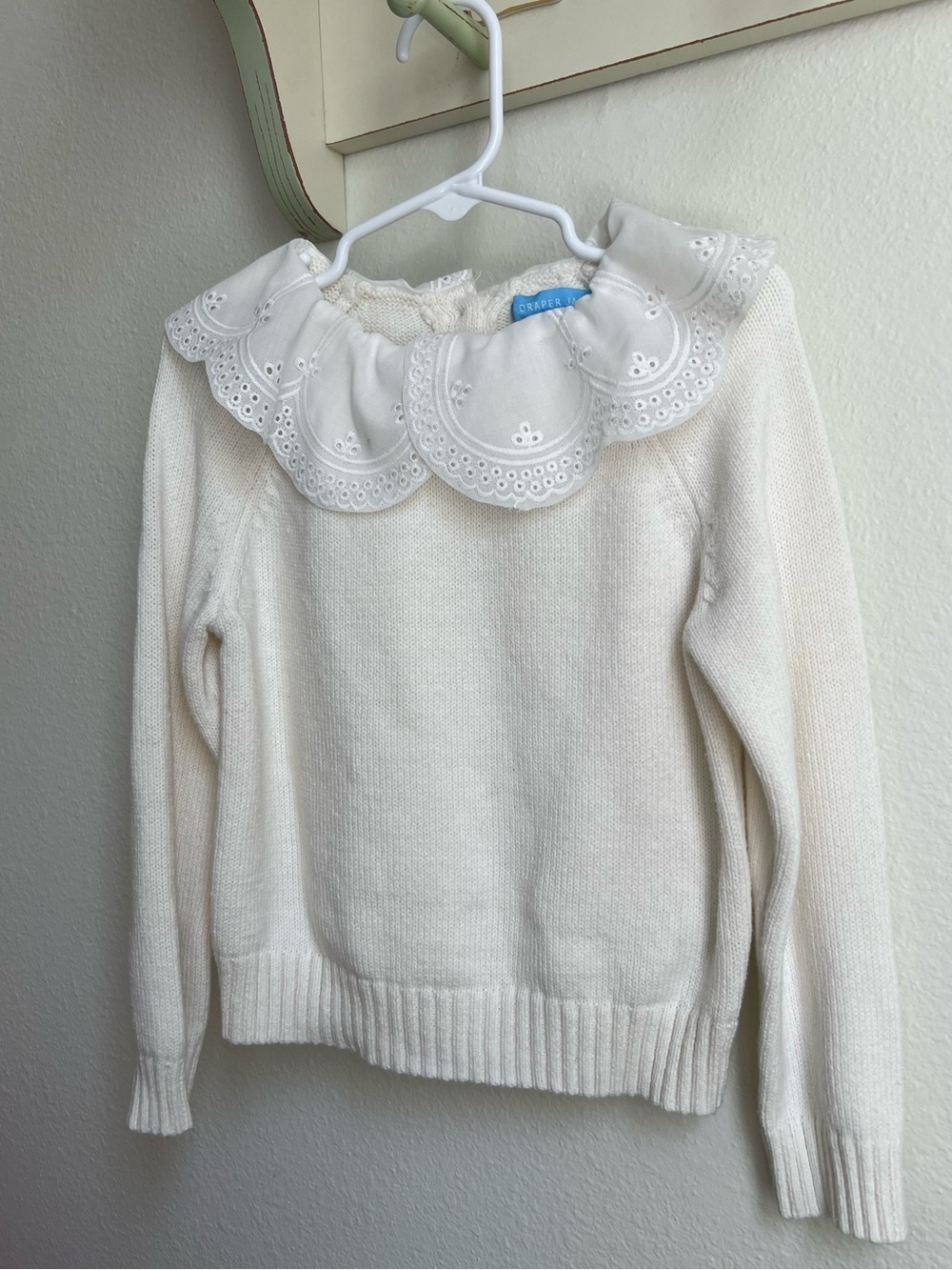 Draper James Cream Eyelet Collar Knit Sweater